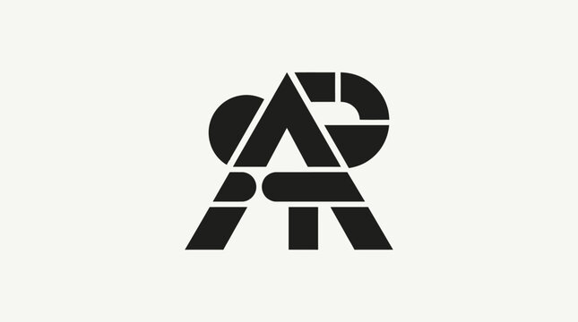 A bold black geometric monogram design isolated on a clean white background