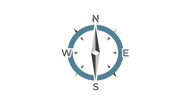 A simple illustration of a compass pointing towards the four cardinal directions on white