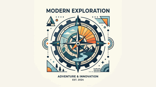 A decorative graphic illustration featuring a stylized navigation compass design