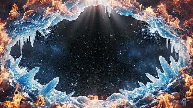 Mysterious Portal with Flames and Ice.