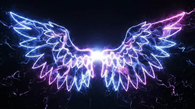 Glowing Neon Angel Wings in Motion.