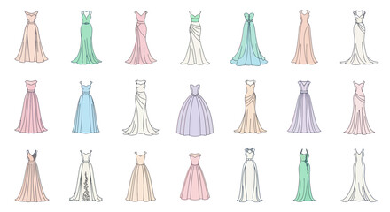 Elegant Evening Gowns Collection: Pastel Colors Fashion Design Sketches © Ardhyapananisedu