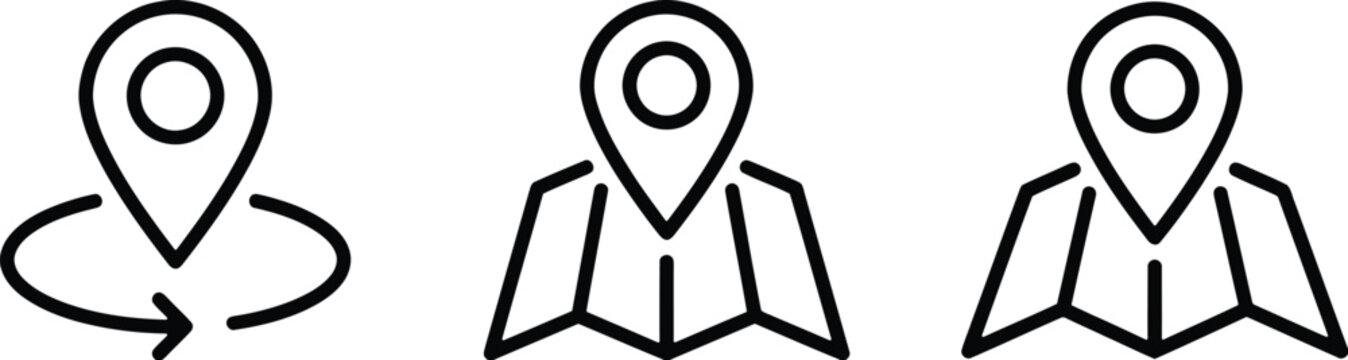 Location pin icons for navigation and travel planning on maps