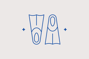 Pair of long rubber swimming flippers line icon for professional scuba diving propulsion. Simple vector illustration for beach rentals, snorkeling gear catalogs, or summer sports. © HenryFord