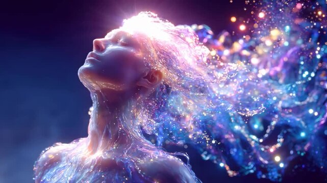 generated animation. Mystical cyber Ascension