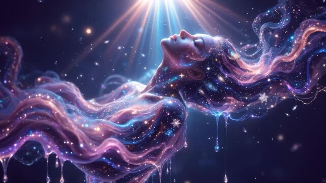 generated animation. Mystical cyber Ascension