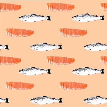 Salmon Seamless Pattern on Soft Peach
