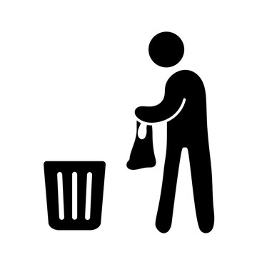 Silhouette person holding plastic bag isolated illustration for environmental awareness concept.