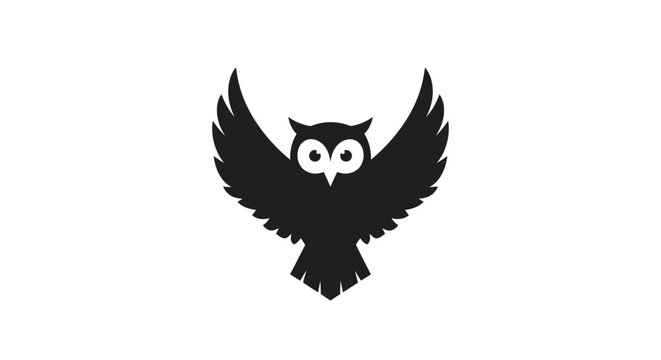 Black Silhouette of Flying Owl Bird.
