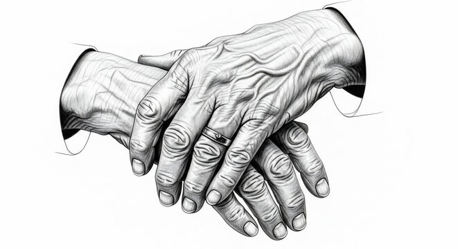 Elderly Hands Resting Together Sketch