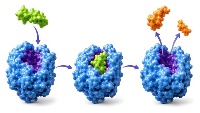 Ultra Detailed Enzyme Activity Mechanism 3D Medical Illustration on White Background