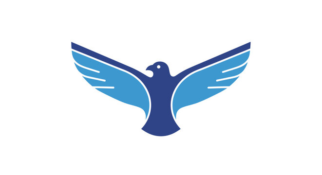 Blue bird logo with wings spread.
