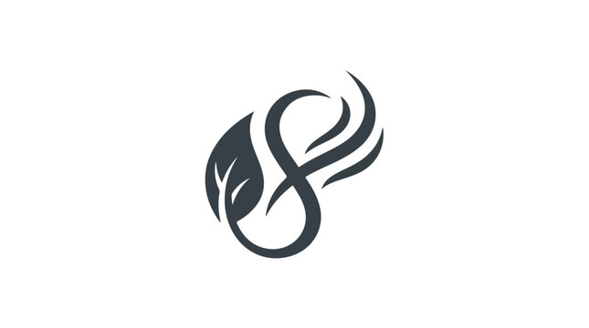 Stylized leaf and flame infinity symbol logo on white background