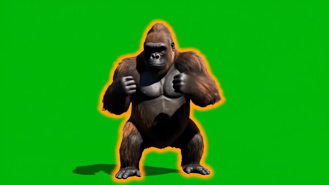 Green Screen Brown Gorilla Throwing Punches with Sharp Orange Rim Lighting