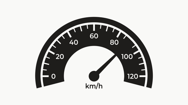 A black speedometer icon showing a moderate speed on a white background