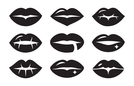 Collection of black female mouth silhouettes featuring various expressions and bite mark details.