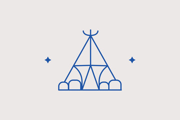 Traditional canvas Indian teepee tent line icon for ethnic glamping outdoor recreation. Creative vector illustration for kids scout camps, wilderness survival, or historical tourism. © HenryFord