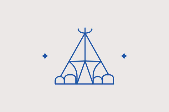 Traditional canvas Indian teepee tent line icon for ethnic glamping outdoor recreation. Creative vector illustration for kids scout camps, wilderness survival, or historical tourism.