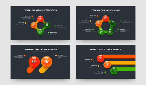 Minimal Visualization Four Five Two Three Option Chart Slideshow Design Vector Illustration Collection. Project Forecast 4 5 2 3 Step Diagram Slide Template Bundle.
