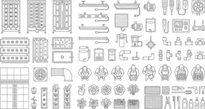 Furniture and interior design element icons for architectural plans