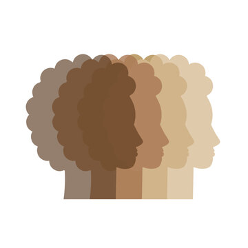 Women of color profiles. WOC rights and racial equality. Diverse skin tones silhouettes. Anti-racism activism and civil defense vector. Female heads. Ethnic minorities support  intersectional feminism