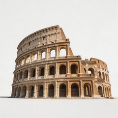 Fototapeta premium Partial exterior view of the Roman Colosseum amphitheater ruins, displayed against a plain white isolated background.