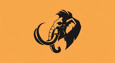 Naklejka premium Bold Black Mammoth Head Logo Centered on Orange Background