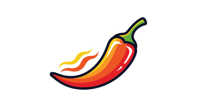 Stylized hot chili pepper with flames