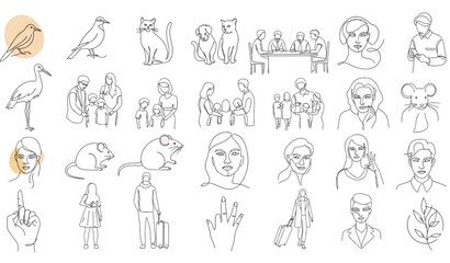 Fototapeta premium Continuous One Line Art Drawing Collection with Minimal Human Animal and Lifestyle Abstract Vector Illustrations