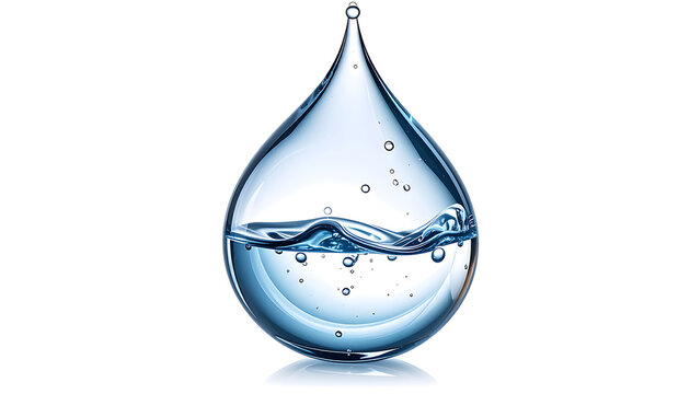 Isolated clear water drop with splash inside, isolated on white