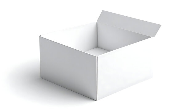 Isolated open white cardboard box with shadow on a clean background, ready for shipping and packaging