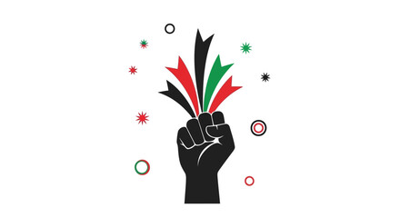 Obraz premium Colorful Fist Raised With Feathers Symbol of Power.