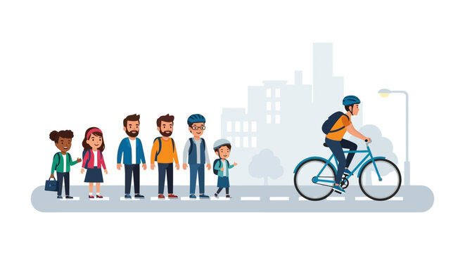 Cyclist Riding Past Group of Pedestrians on Street.