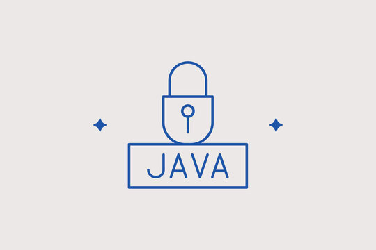 Metal safety padlock with java code programming label line icon for backend data encryption. Protective vector illustration for application profile privacy setups, cyber security, or keys.
