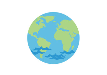 Fototapeta premium Simple illustration of the Earth with blue oceans and green continents on a white background