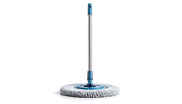 Isolated microfiber spin mop with extendable handle and circular cleaning head, modern cleaning tool for floor hygiene