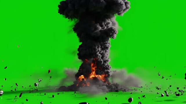 Explosion on Green Screen with Debris Flying.