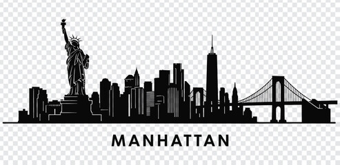 Manhattan city skyline silhouette with statue of liberty and brooklyn bridge © MdshakiburRahman