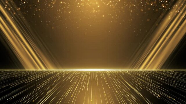 Golden light special effects background, with trailing light, rushing towards the screen like a galaxy. Particles falling, suitable for title elements, logo display, video opening, award stage, 4K.