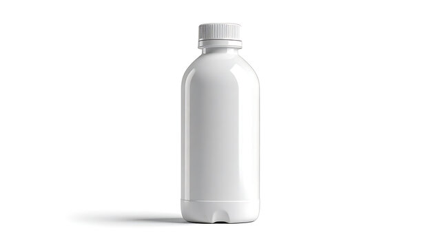 Isolated white plastic bottle with cap, clean product mockup on white background, studio shot