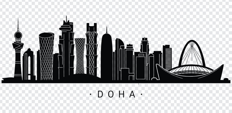 Doha qatar city skyline black silhouette vector illustration