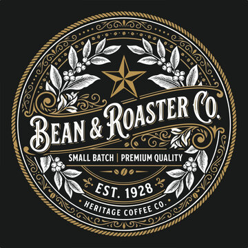Vintage Coffee Roaster Logo Emblem for Heritage Coffee Brand.