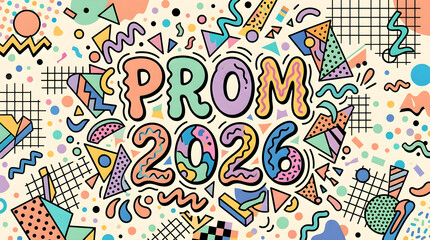 Naklejka premium Vibrant Memphis Style Prom 2026 Typography Design