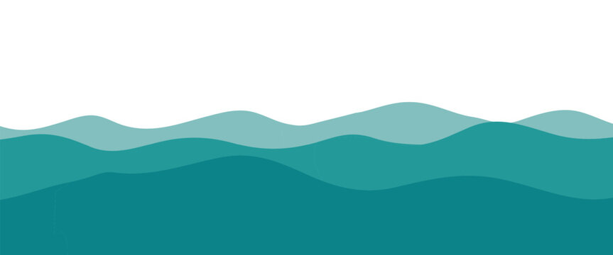 Sea waves of blue shades. Vector illustration Seamless horizontal border, ocean or river surface pattern, isolated on a white background