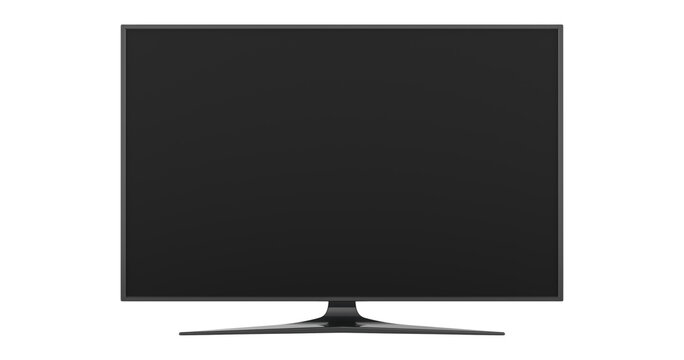 Large modern black TV, png file of isolated cutout object with shadow on transparent background
