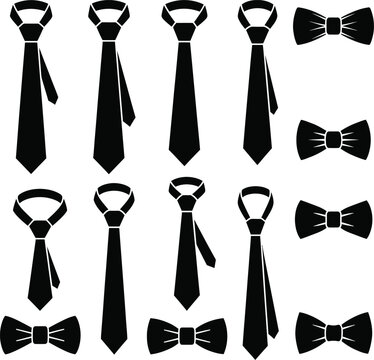 Collection of neckties and bow ties silhouette icons