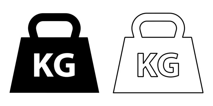 Black filled and outline kilogram weight with K G text mass measurement
