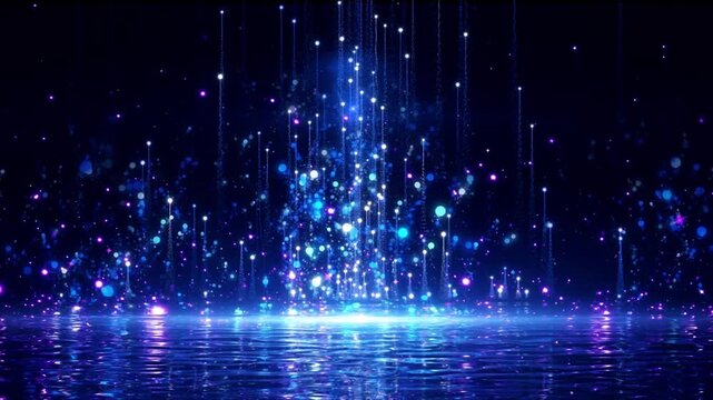 Blue particle light rising, blue luxury particle stripe background, awards ceremony party background video, colorful particles rising, blue background video