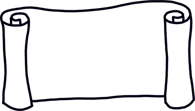 Minimalist scroll paper line art illustration, cute hand drawn doodle outline