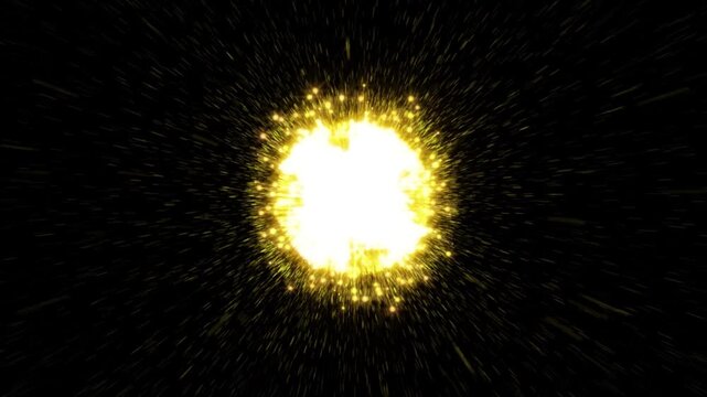 Golden shockwave trailing particle light effect. Magical explosion shockwave effect, luxurious festive atmosphere, diffused wave transparent background. Glowing shockwave particles. Overlay template.
